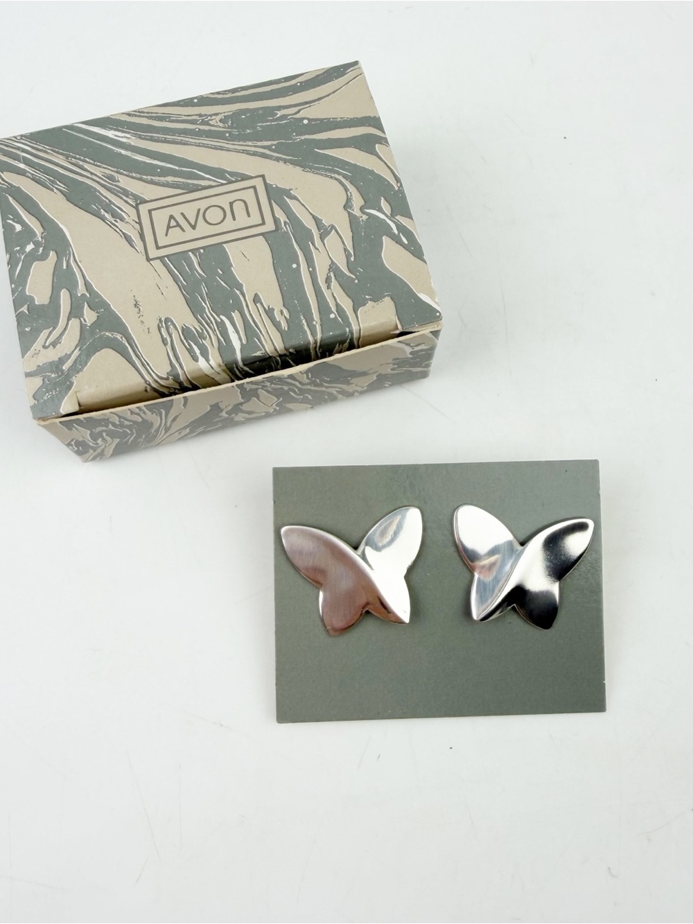 Vintage 1987 Avon Sterling Silver Butterfly Pierced Earrings New Box *Read